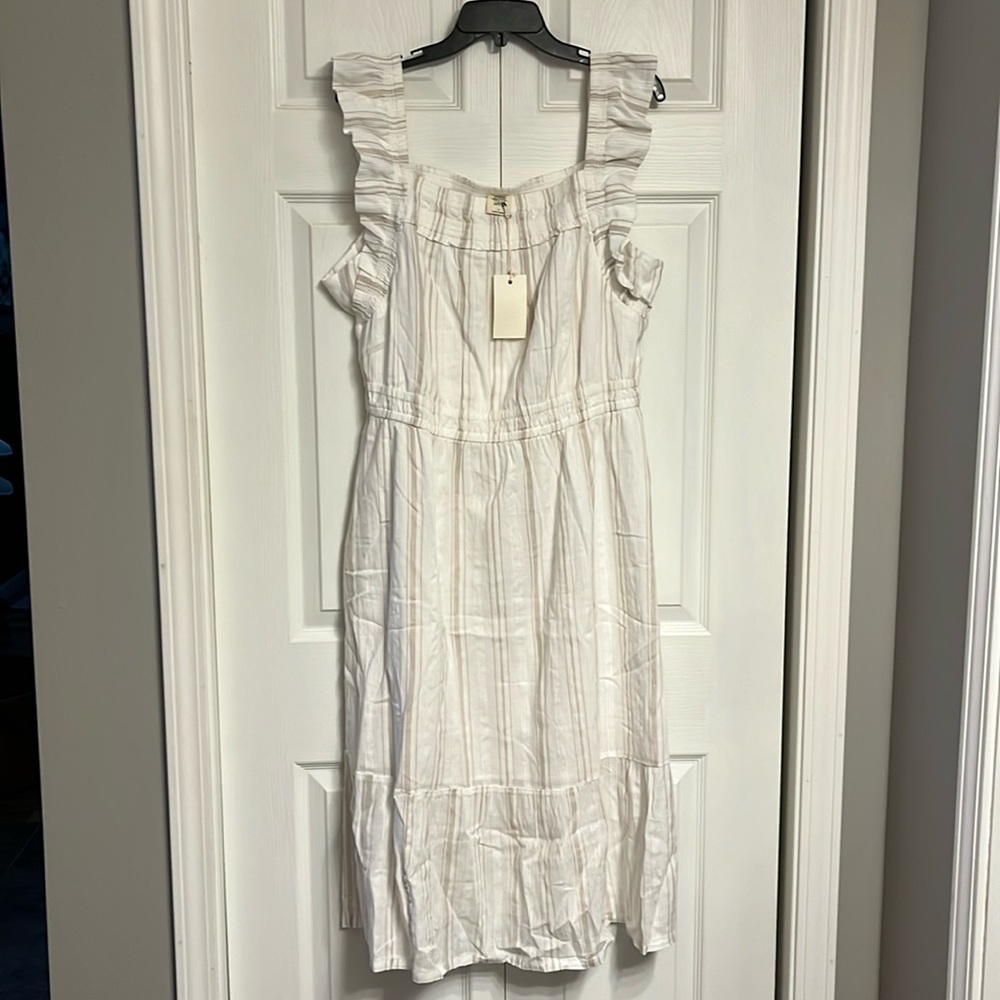 Matilda Jane Good Hart GH DeSoto White Striped Smocked Midi Dress Large NWT